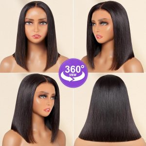center wig 13x4 straight lace front wig natural black remy hair bob