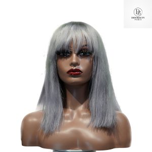 center wig machine made gray wig remy hair 12p
