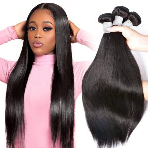 center wig remy hair black straight bundles brazilian weaving