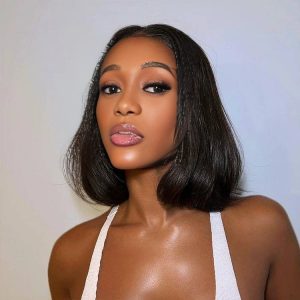 center wig natural black remy hair 2x6 lace closure straight bob human hair wig