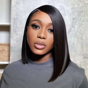 center wig natural black asian raw hair 5x5 hd lace closure straight bob human hair wig