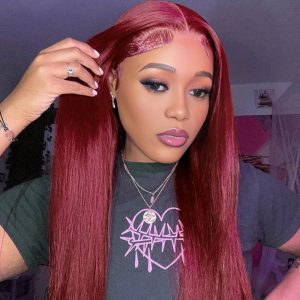 center wig 13x4 straight lace front wig 99j color 26 inch remy hair