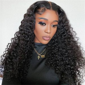 center wig 13x4 deep wave lace front wig natural black remy hair